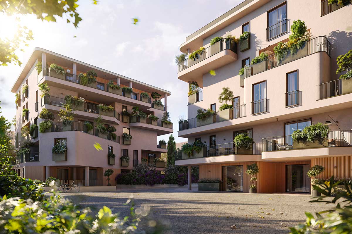 facciata esterna di terrazze del borgo nuovo complesso residenziale a fidenza